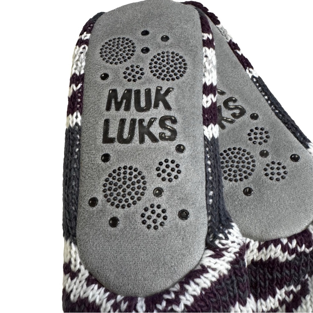 Muk Luks Women's One Size Fair Isle Cozy Slipper Socks Burgundy Gray Shea Butter - Picture 5 of 11